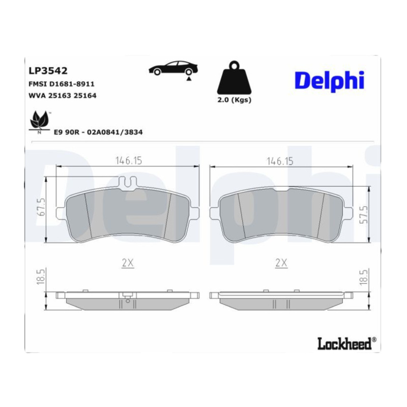 DELPHI Sada brzdových platničiek kotúčovej brzdy LP3542