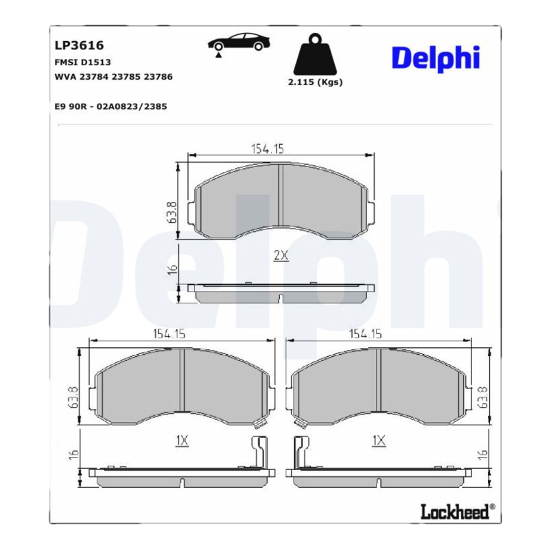 DELPHI Sada brzdových platničiek kotúčovej brzdy LP3616