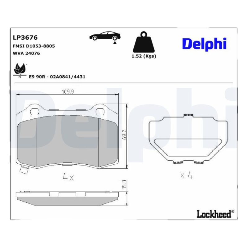 DELPHI Sada brzdových platničiek kotúčovej brzdy LP3676