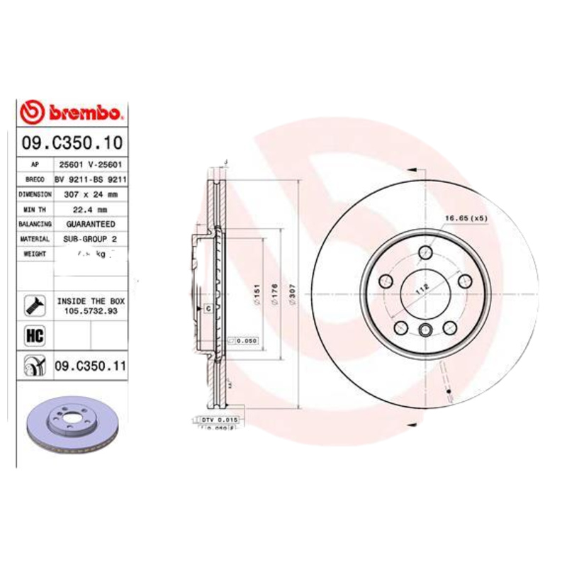 BREMBO Brzdový kotúč 09C35011