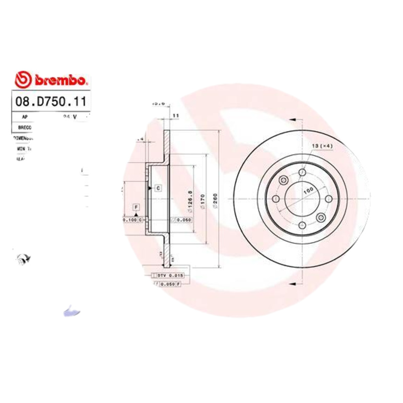 BREMBO Brzdový kotúč 08.D750.11