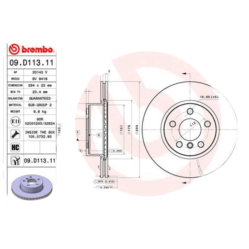 BREMBO Brzdový kotúč 09.D113.11