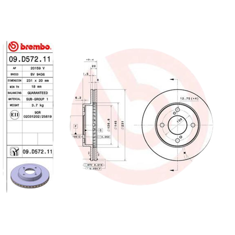 BREMBO Brzdový kotúč 09.D572.11