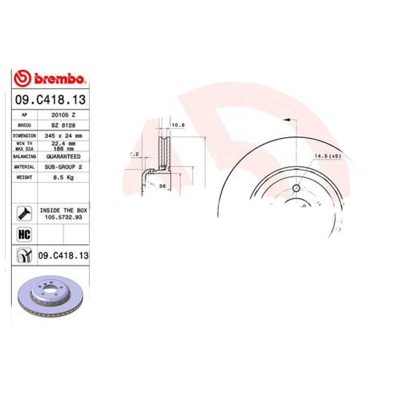 BREMBO Brzdový kotúč 09C41813