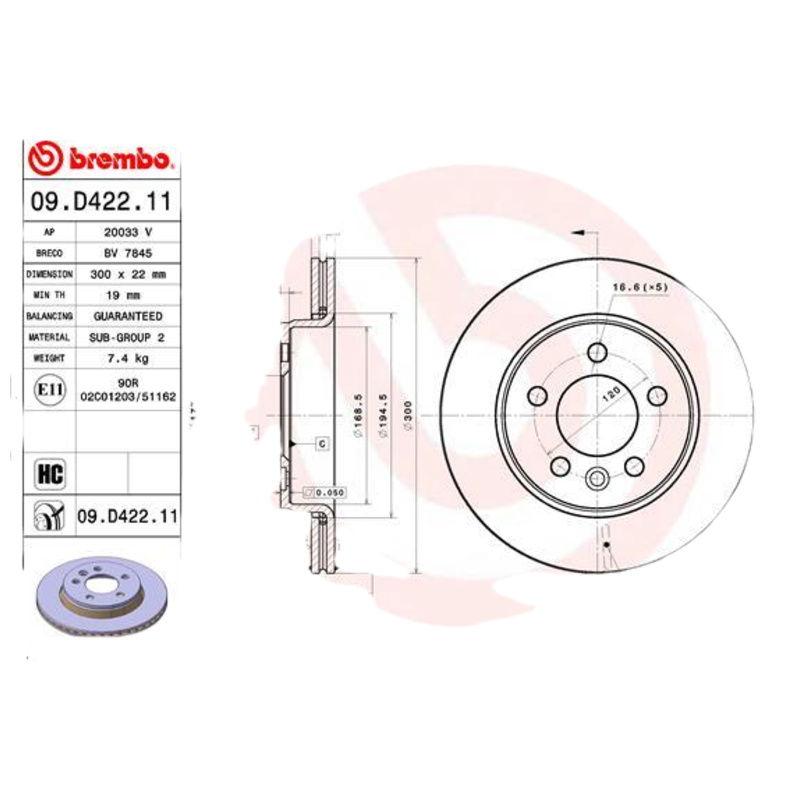 BREMBO Brzdový kotúč 09.D422.11