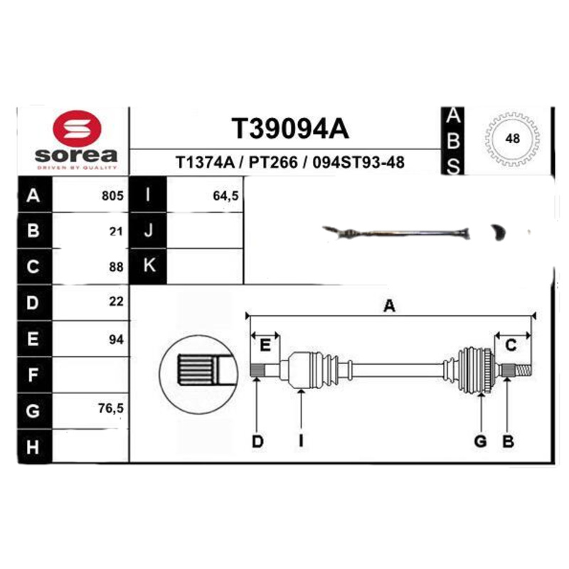 EAI Hnací hriadeľ T39094A