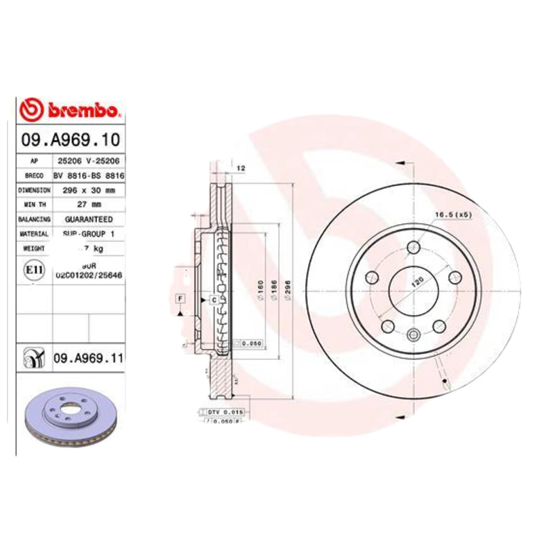 BREMBO Brzdový kotúč 09.A969.11