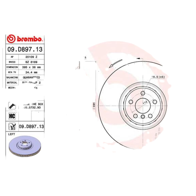 BREMBO Brzdový kotúč 09.D897.13