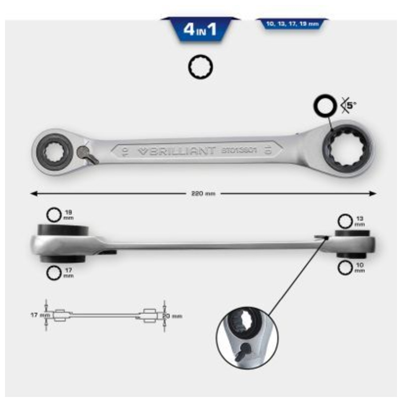 E-shop KS TOOLS Obojstranný račňový očkový kľúč BT013901