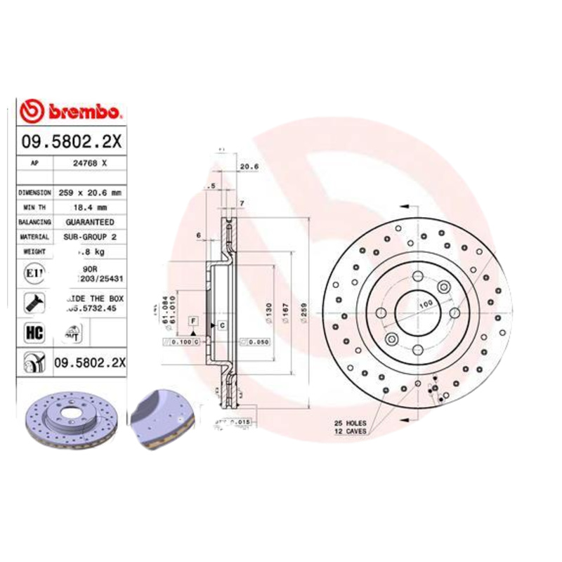 BREMBO Brzdový kotúč 0958022X