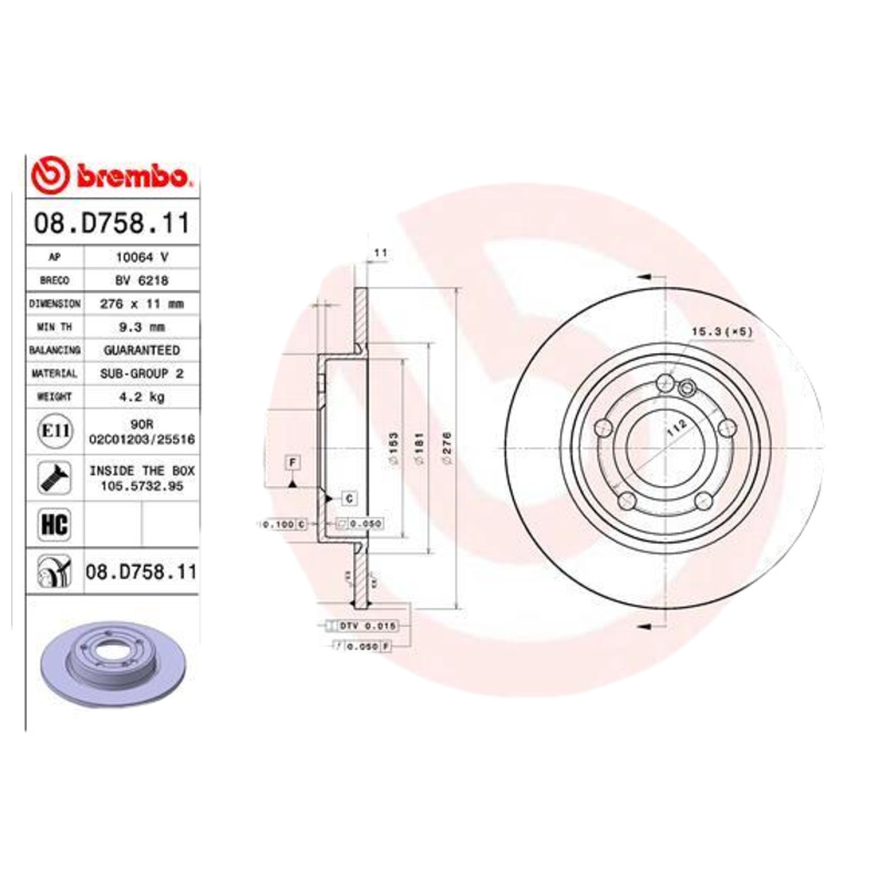 BREMBO Brzdový kotúč 08.D758.11