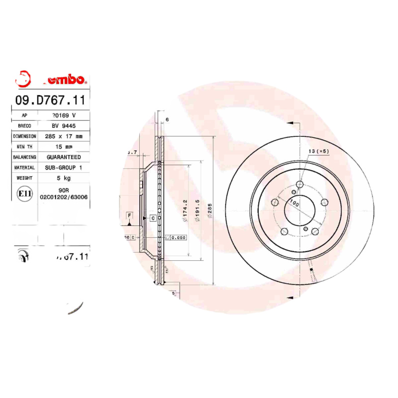 BREMBO Brzdový kotúč 09.D767.11