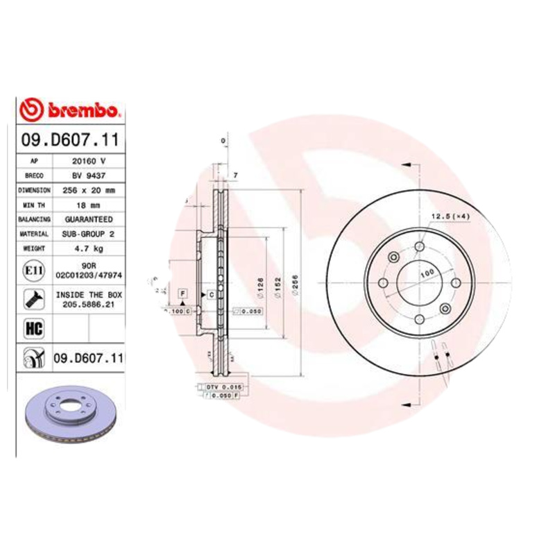 BREMBO Brzdový kotúč 09.D607.11