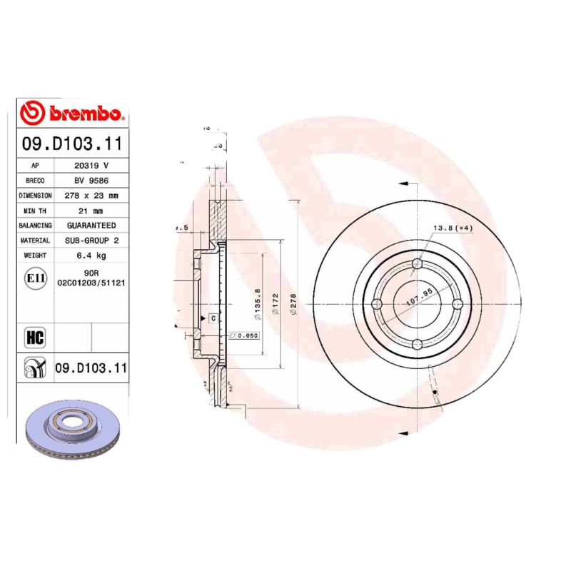 BREMBO Brzdový kotúč 09.D103.11