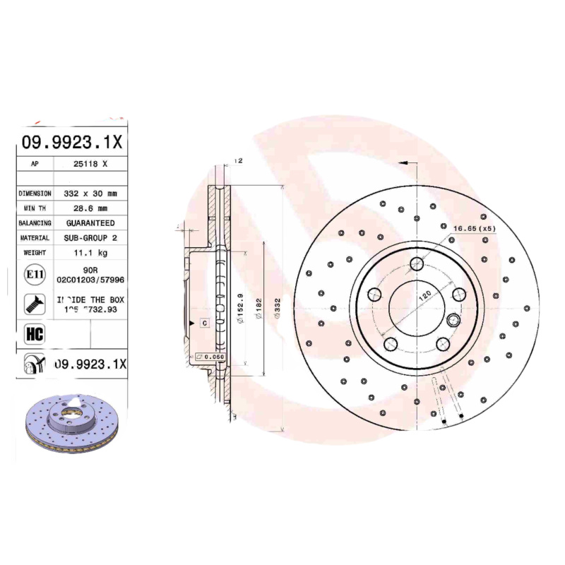 BREMBO Brzdový kotúč 09.9923.1X