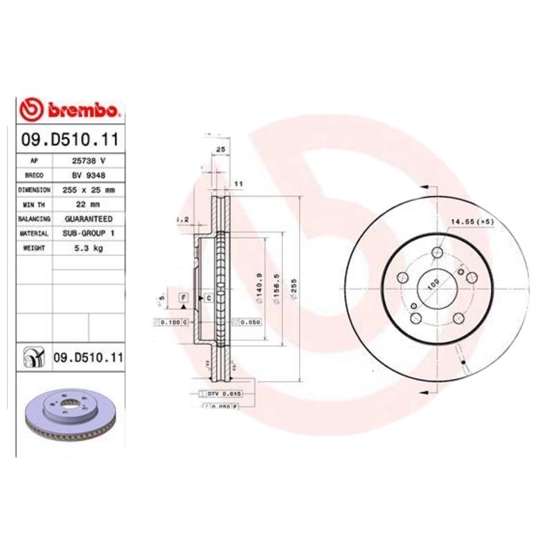 BREMBO Brzdový kotúč 09.D510.11