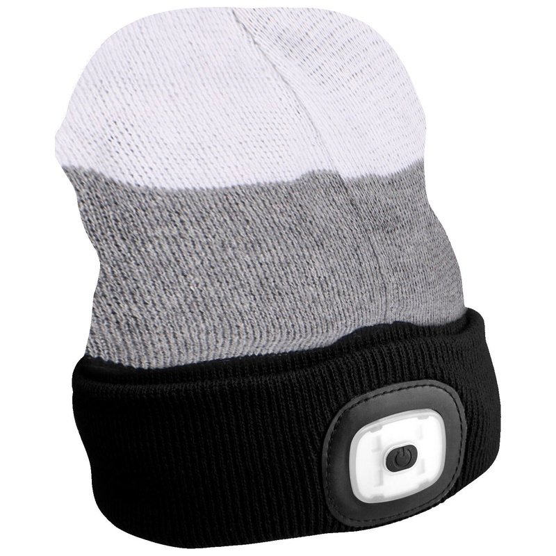 Čepice s čelovkou 180lm, nabíjecí, USB, univerzální velikost, bavlna/PE, černá/šedá/bílá