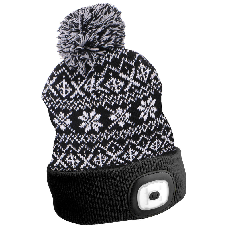 Čepice s čelovkou 180lm, nabíjecí, USB, univerzální velikost, bavlna/PE, zimní černá