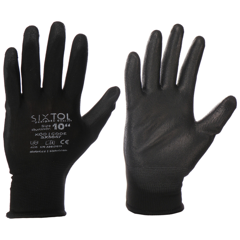 Rukavice pracovní z polyesteru polomáčené v polyuretanu GLOVE PE-PU 10, černé, velikost 10