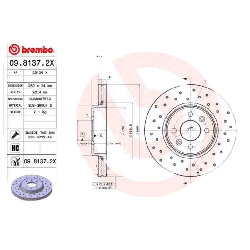BREMBO Brzdový kotúč 0981372X