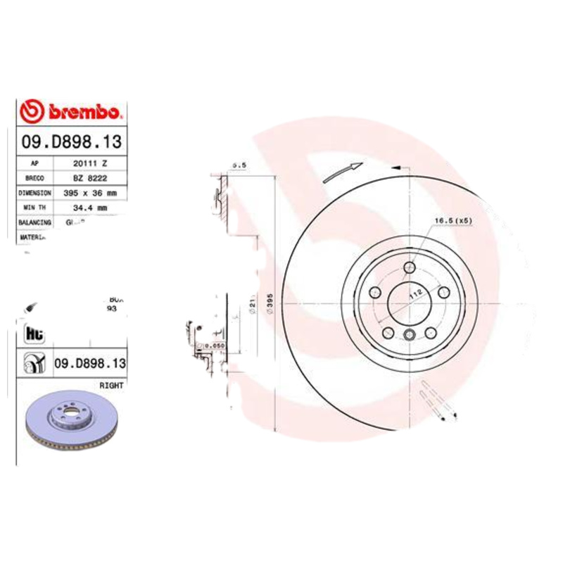 BREMBO Brzdový kotúč 09.D898.13