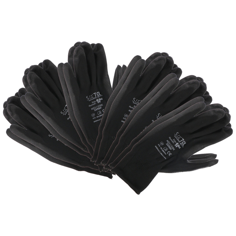 Rukavice pracovní z polyesteru polomáčené v PU GLOVE PE-PU 10, černé, vel 10", 6 párů