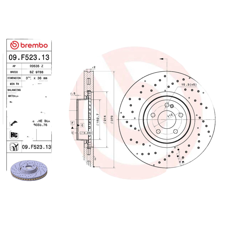 BREMBO Brzdový kotúč 09.F523.13