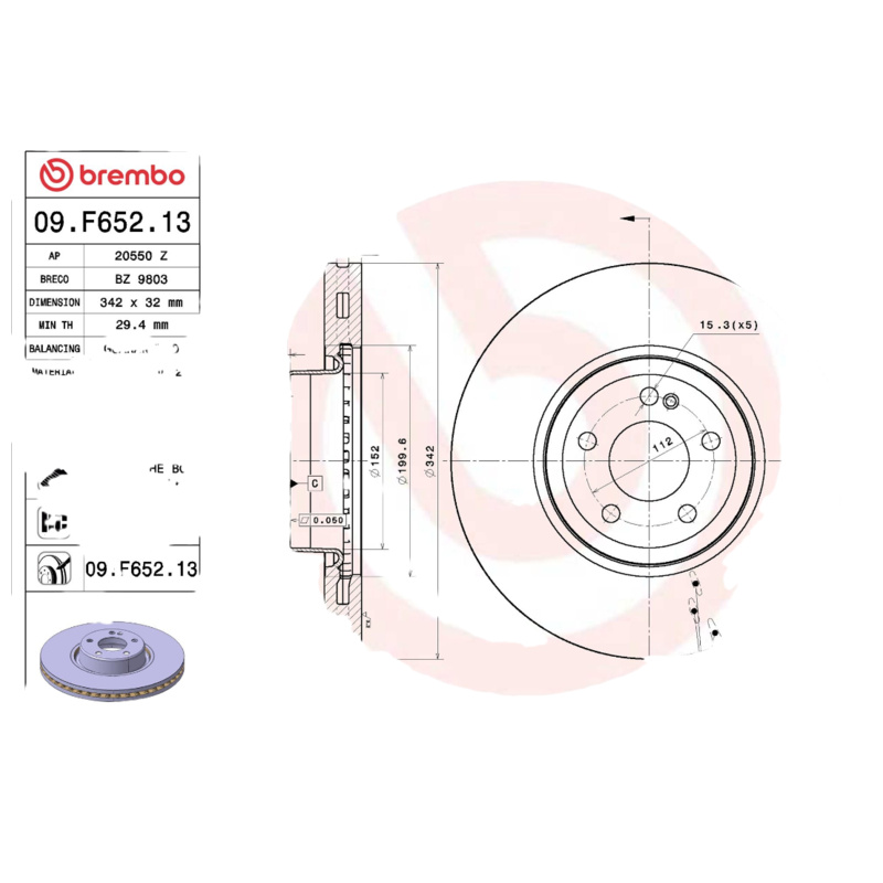 BREMBO Brzdový kotúč 09.F652.13