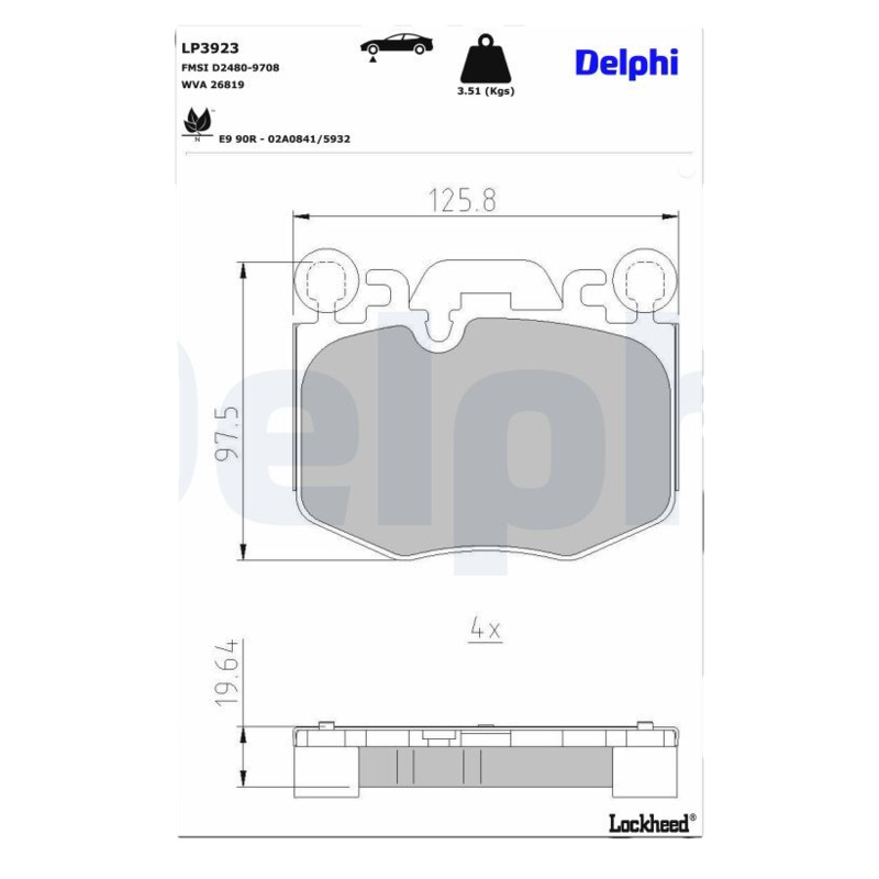 DELPHI Sada brzdových platničiek kotúčovej brzdy LP3923