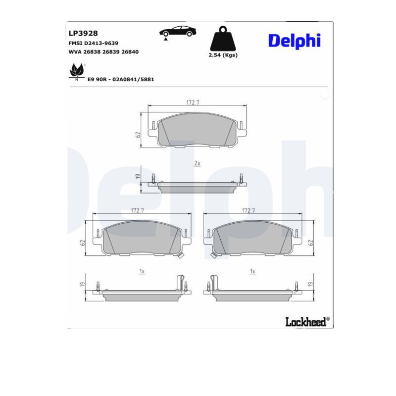 DELPHI Sada brzdových platničiek kotúčovej brzdy LP3928